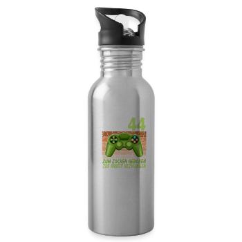 44. Geburtstag Gamer zur Arbeit gezwungen - Trinkflasche mit integriertem Trinkhalm - Lightsilver - Rechts
