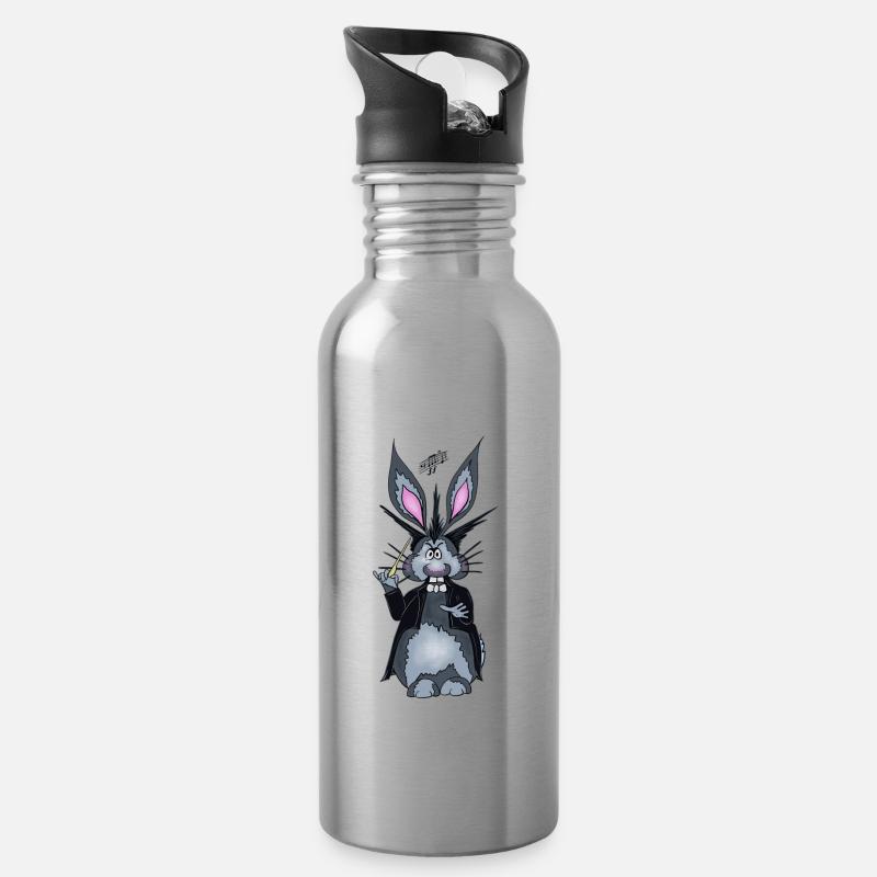 Herbert der Hase als Dirigent - Trinkflasche mit integriertem Trinkhalm - Lightsilver