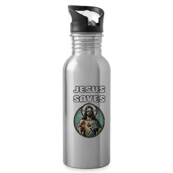 Jésus Soccer Cadeau Drôle Football Dieu Jésus Citation - Gourde avec paille intégrée - argent clair - Droite