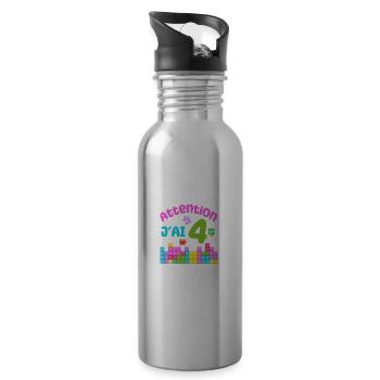 Geschenk 4 Jahre Geburtstag Ich bin 4 Jahre alt - Trinkflasche mit integriertem Trinkhalm - Lightsilver - Rechts