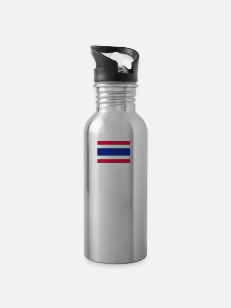 Nationalflagge von Thailand - Trinkflasche mit integriertem Trinkhalm - Lightsilver