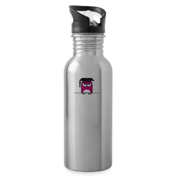 An Owl Sitting On A Line. - Water bottle with straw - silver - Right