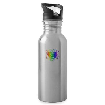LGBT Heart Rainbow Love is Love Gay Pride - Water bottle with straw - silver - Right