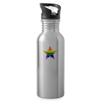 LGBT Gay Pride Star Star CSD Rainbow - Water bottle with straw - silver - Right