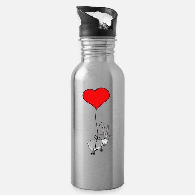 Steinbock mit Herz - Trinkflasche mit integriertem Trinkhalm - Lightsilver