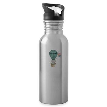 Cute comic elephant in a hot air balloon - Water bottle with straw - silver - Right