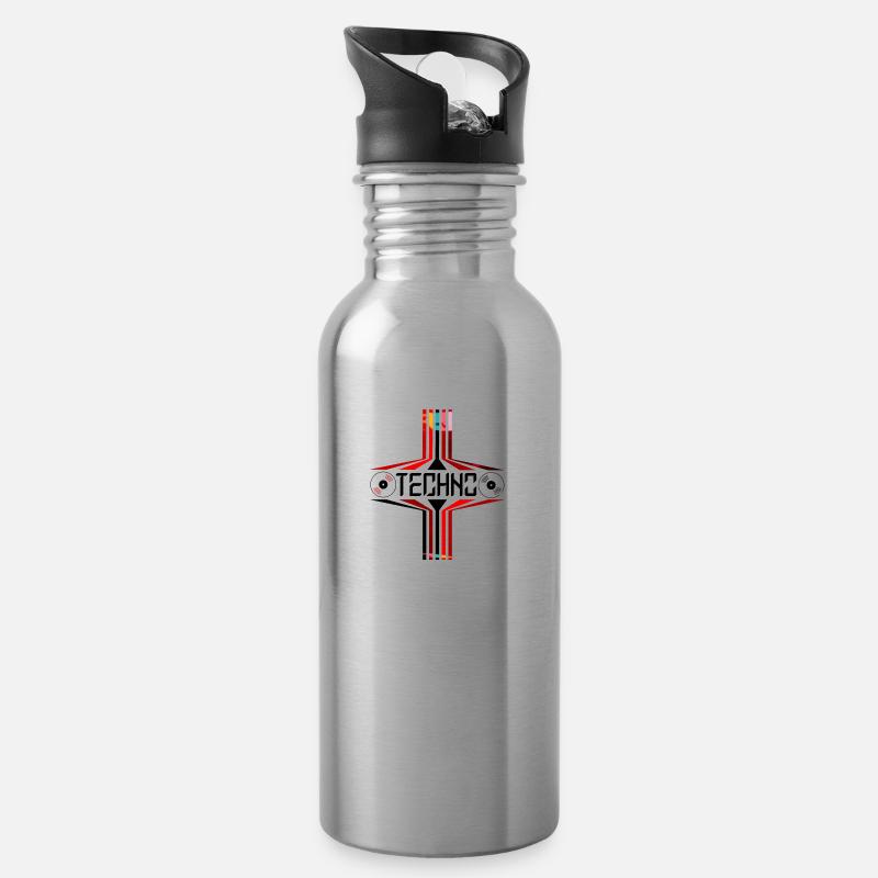Techno - Rave - Party - Trinkflasche mit integriertem Trinkhalm - Lightsilver