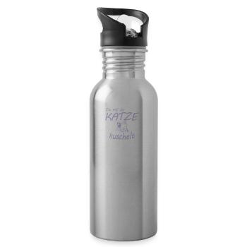 Die mit der Katze kuschelt Geschenk - Trinkflasche mit integriertem Trinkhalm - Lightsilver - Rechts