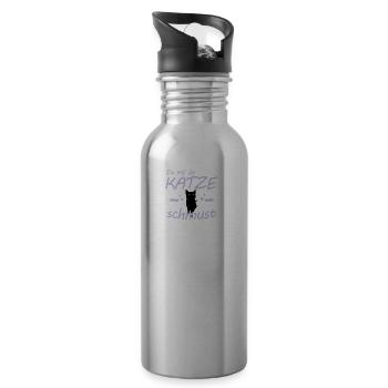 Die mit der Katze schmust Geschenk - Trinkflasche mit integriertem Trinkhalm - Lightsilver - Rechts