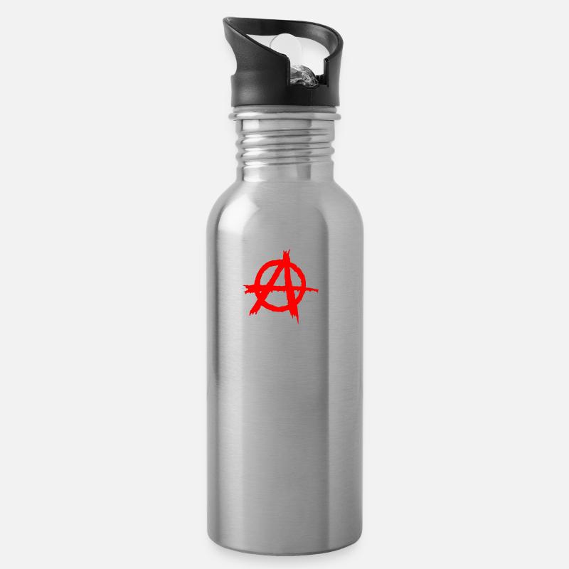 anarchy,Anarchie - Trinkflasche mit integriertem Trinkhalm - Lightsilver