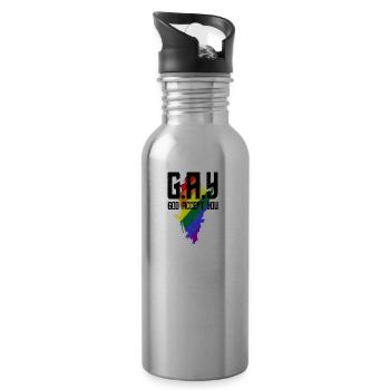 Gay t shirts Gay God accept you - Water bottle with straw - silver - Right