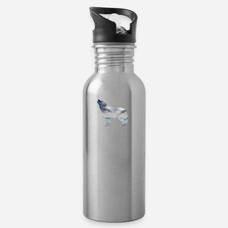 Silhouette de loup - Gourde avec paille intégrée - argent clair