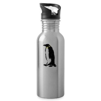 Kaiserpinguin / Emperor Penguin Design I - Trinkflasche mit integriertem Trinkhalm - Lightsilver - Rechts