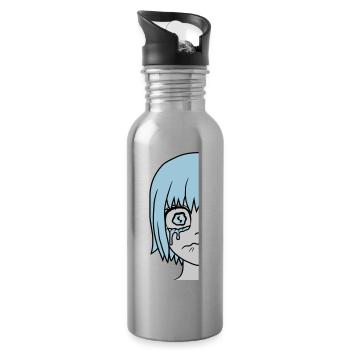 Half sad girl face - Water bottle with straw - silver - Right