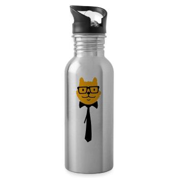 Schlaue Nerd Katze Hornbrille Geek Krawatte Brille - Trinkflasche mit integriertem Trinkhalm - Lightsilver - Rechts