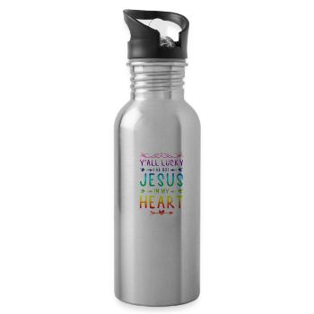 bible jesus in the heart - Water bottle with straw - silver - Right