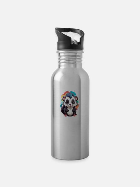 Skunk Cute Kid Color - Water bottle with straw - silver