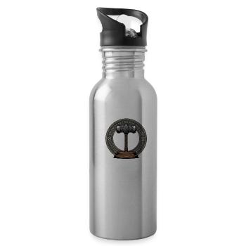 Viking Hammer Warrior Valhalla Runic Circle Thor - Water bottle with straw - silver - Right
