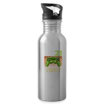 21. Geburtstag Gamer zocken Geburtstjahr 2002 - Trinkflasche mit integriertem Trinkhalm - Lightsilver - Rechts