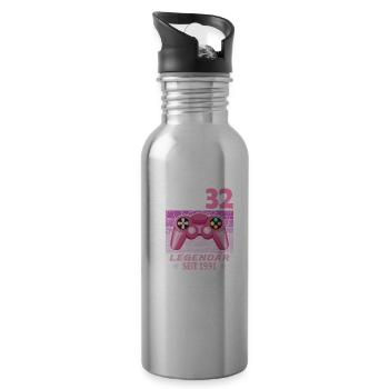 32. Geburtstag Gamer zocken Geburtstjahr 1991 - Trinkflasche mit integriertem Trinkhalm - Lightsilver - Rechts