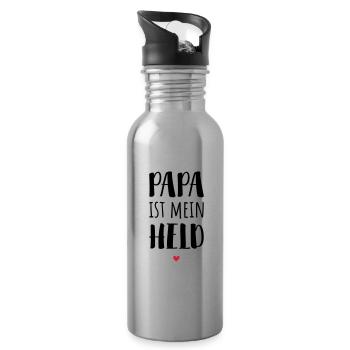 Papa ist mein Held / Papa ist der Beste! - Trinkflasche mit integriertem Trinkhalm - Lightsilver - Rechts