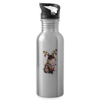 Christmas Birman Cat - Funny Reindeer Xmas Kitty - Water bottle with straw - silver - Right