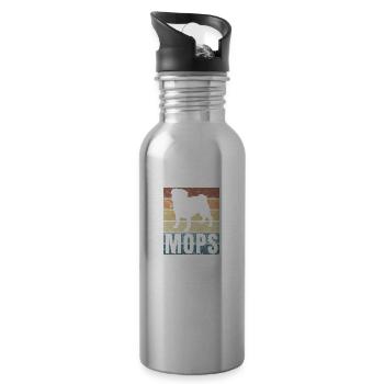 Vintage Mops Hundeliebhaber Süßes Mops Hund - Trinkflasche mit integriertem Trinkhalm - Lightsilver - Rechts