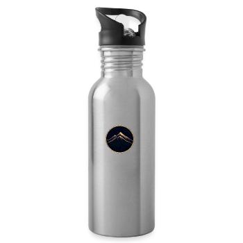 Hiker, Mountain Walk, Round Logo - Water bottle with straw - silver - Right