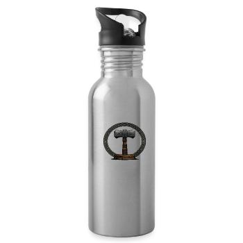 Viking Hammer Warrior Valhalla Runic Circle Thor - Water bottle with straw - silver - Right