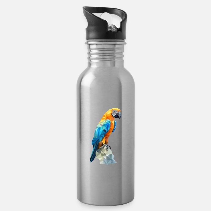 Blau-Gold Ara - Trinkflasche mit integriertem Trinkhalm - Lightsilver