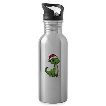 Dinosaur Brontosaurus Christmas Cute - Water bottle with straw - silver - Right