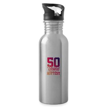 50e anniversaire - Gourde avec paille intégrée - argent clair - Droite