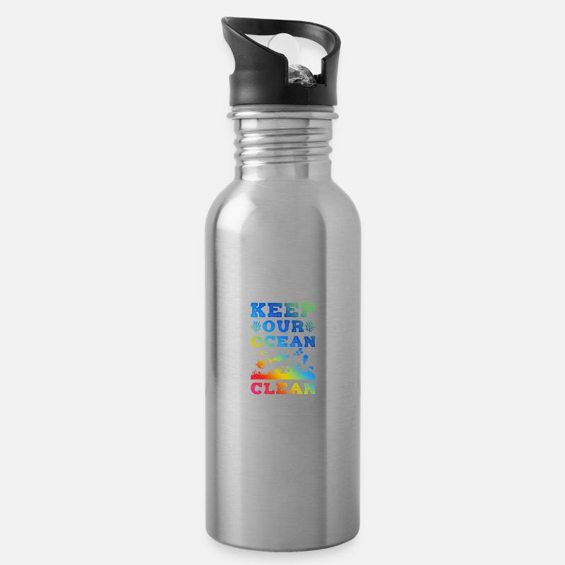 ozean sauber halten - Trinkflasche mit integriertem Trinkhalm - Lightsilver