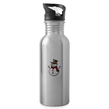 Snowman Winter Christmas - Water bottle with straw - silver - Right