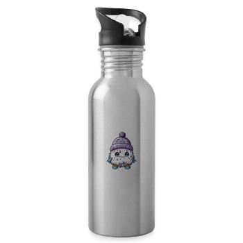 Winter Eskimo Comic Winterlich - Trinkflasche mit integriertem Trinkhalm - Lightsilver - Rechts