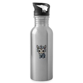 Unicorn Winter Animal Cute Comic - Water bottle with straw - silver - Right