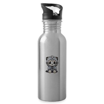 Snow Leopard Winter Leopard Animal - Water bottle with straw - silver - Right