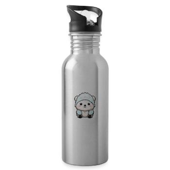 Polar Bear Winter Polar Bear Animal Comic - Water bottle with straw - silver - Right