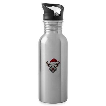 Bull Head Christmas Xmas - Water bottle with straw - silver - Right
