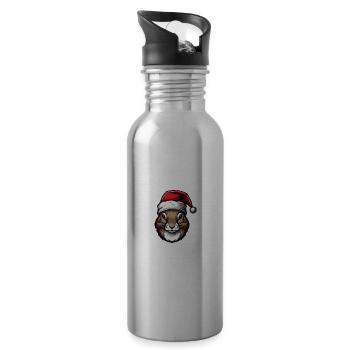 Squirrel Christmas Animal Head - Water bottle with straw - silver - Right