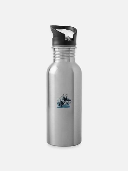 Eisbär Fussball Sport Mannschaft Polar bär - Trinkflasche mit integriertem Trinkhalm - Lightsilver