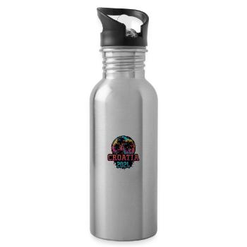 Croatia 2024 Team Palm Trees Colorful - Water bottle with straw - silver - Right