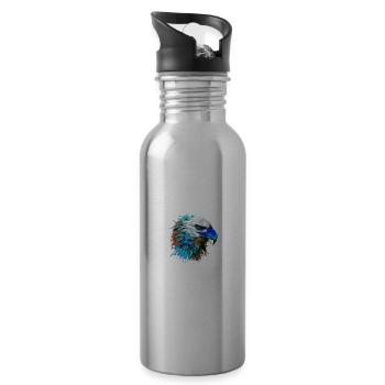 Eagle Head Portrait Colorful - Water bottle with straw - silver - Right