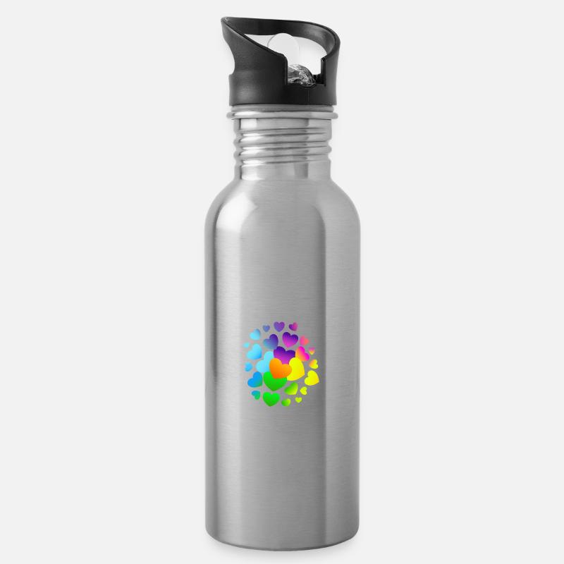 Herzen Herz viele Herzen - Trinkflasche mit integriertem Trinkhalm - Lightsilver