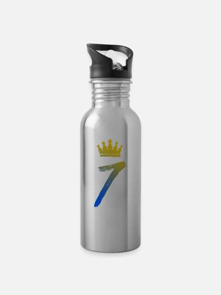 7 Zahl Krone - Trinkflasche mit integriertem Trinkhalm - Lightsilver