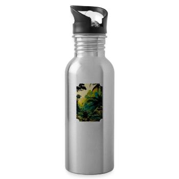 Tropical Jungle Majesty: Vibrant Rainforest - Water bottle with straw - silver - Right