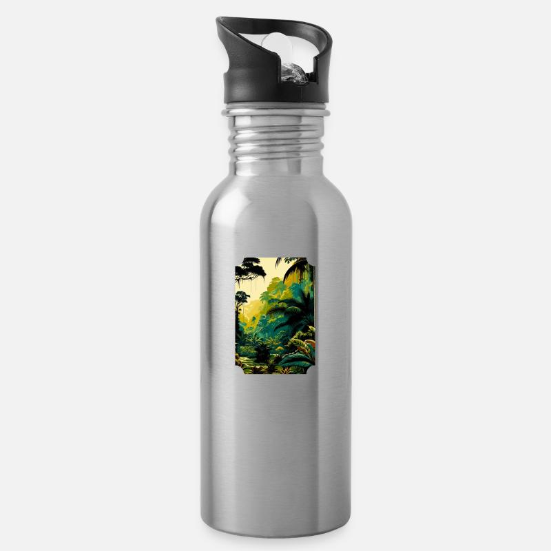 Majesté de la jungle tropicale : forêt tropicale vibrante - Gourde avec paille intégrée - argent clair