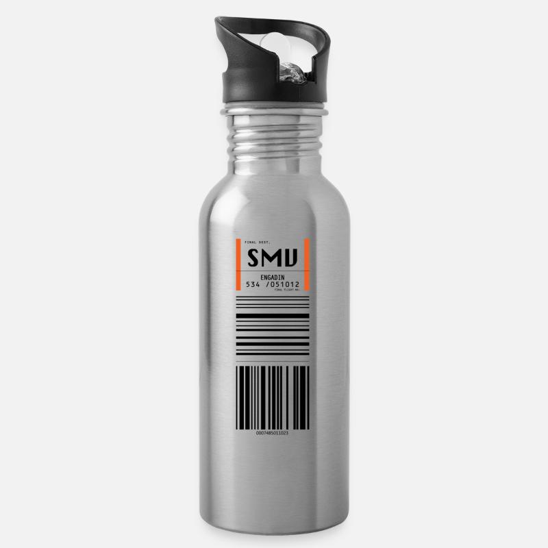 Flughafen Engadin Samedan - Trinkflasche mit integriertem Trinkhalm - Lightsilver