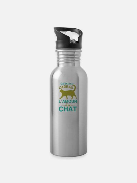 Cadeau l’amour d’un chat - Trinkflasche mit integriertem Trinkhalm - Lightsilver