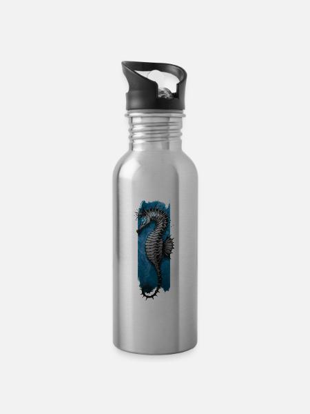 Marine Eleganz: Seepferdchen-Ständchen - Trinkflasche mit integriertem Trinkhalm - Lightsilver
